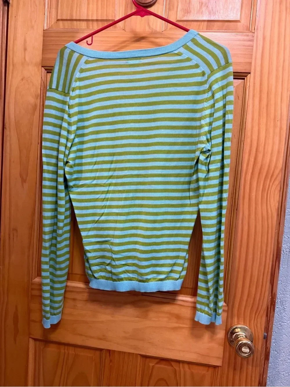VTG. J. Crew Green and Light Blue Striped Cotton Top size M